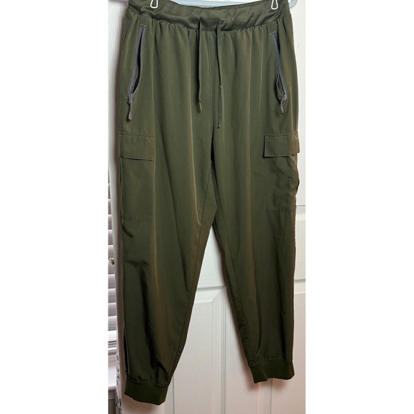 Womens Olive Green Cargo Jogger Pants Elastic Waist Drawstring Hiking Utility M - Picture 3 of 6